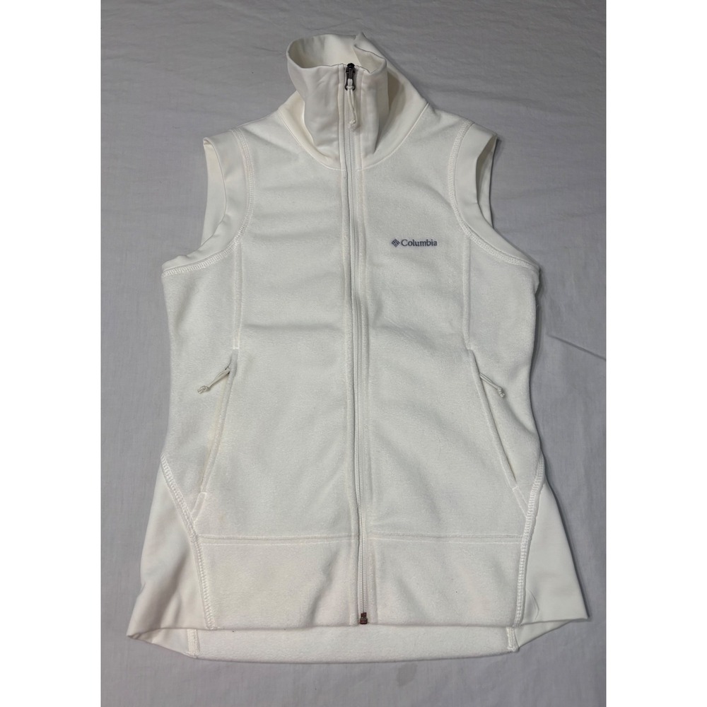 Columbia Womens White Fleece Full Zip Vest Mock Neck Stretch Panels Small